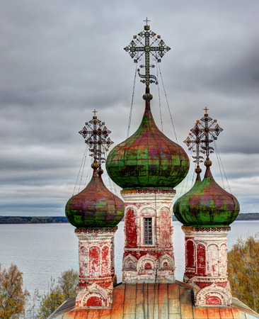 Old destroyed red orthodox church.の写真素材
