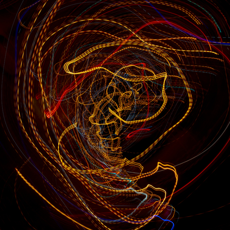 Line car headlights with long exposure. Abstract background.の写真素材