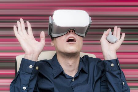 Young man of virtual reality. Innovation and technological advances. Modern technology for business.