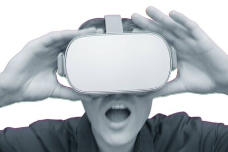 Young man of virtual reality. Innovation and technological advances. Modern technology for business.の写真素材