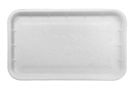 White styrofoam food tray isolated on white background.の写真素材