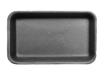 Black styrofoam food tray isolated on white background.の写真素材