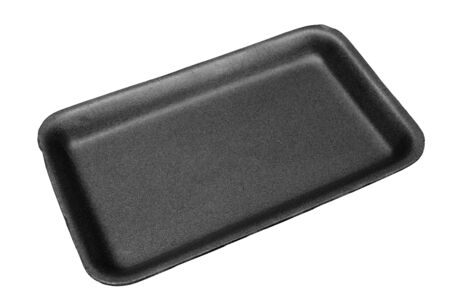 Black styrofoam food tray isolated on white background.の写真素材