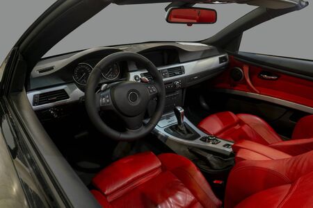 interior of modern car with red leather seatsの写真素材