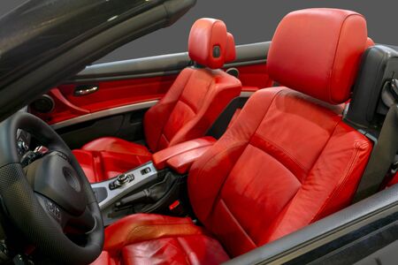 interior of modern car with red leather seatsの写真素材
