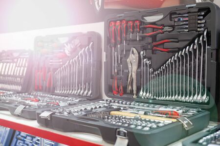 Tool kit for car repair. Repair faults on road and in workshop.の写真素材