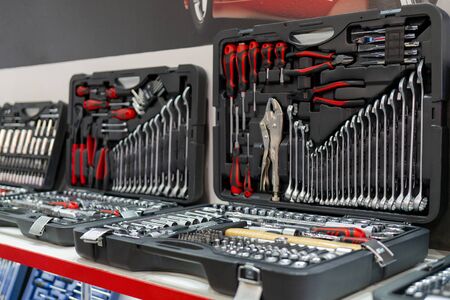 Tool kit for car repair. Repair faults on road and in workshop.の写真素材