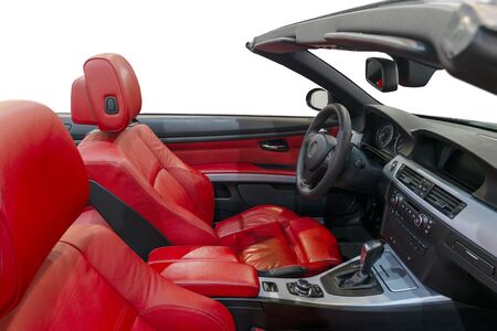 interior of modern car with red leather seatsの写真素材