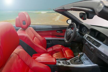 interior of modern car with red leather seatsの写真素材