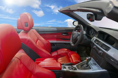 interior of modern car with red leather seatsの写真素材