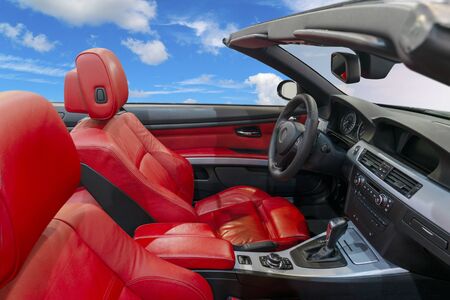 interior of modern car with red leather seatsの写真素材