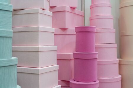 Pink gift boxes. Packing in different sizes.の写真素材