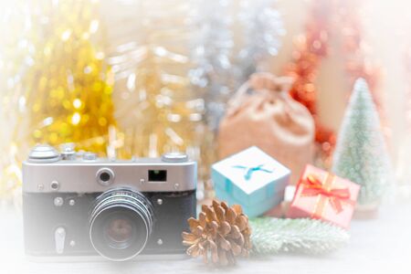 Christmas composition. Christmas gift boxes. Holiday greeting card background.の写真素材