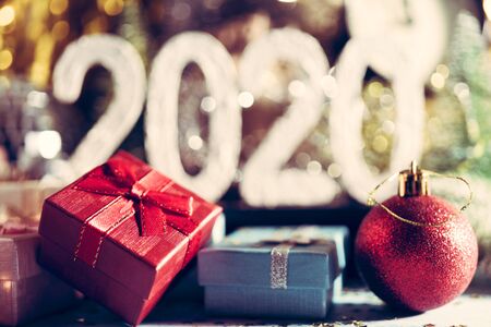 2020 new year. Christmas composition. Traditional holiday. Gift Boxes.の写真素材