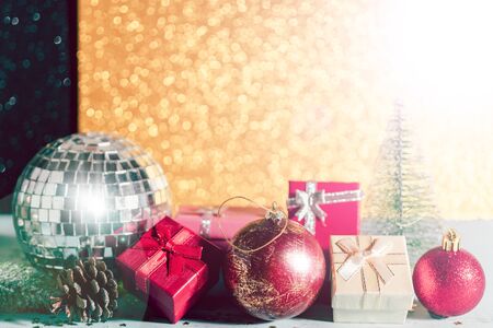Christmas composition. Christmas gift boxes. Holiday greeting card background.の写真素材