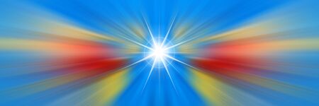 Dynamic blue, yellow and red lines of light. Light from central point.の写真素材