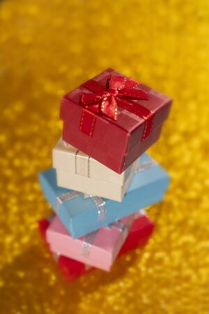 Christmas composition. Christmas gift boxes. Holiday greeting card background.の写真素材