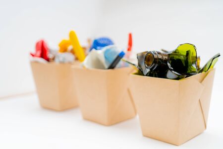 Separate garbage collection. Paper, Plastic, Glass. Environmental pollution.の写真素材