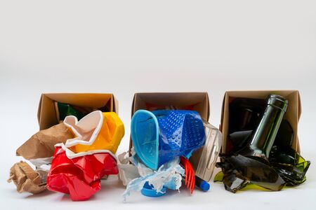Separate garbage collection. Paper, Plastic, Glass. Environmental pollution.の写真素材