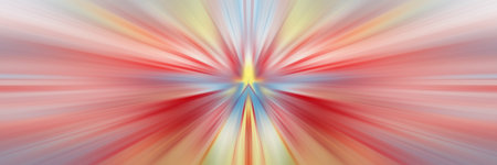 Abstract red background. Bright flash of light. Light explosion from central point. Holy magic glow. Sparkling Rays of Light.の写真素材