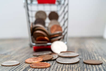 Metallic American cents. Storage and accumulation of money in the financial system of banks and loans.の写真素材