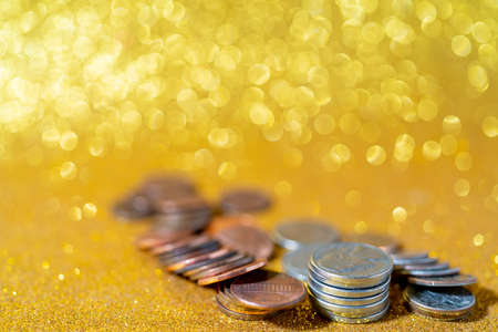 Metallic American cents. Storage and accumulation of money in the financial system of banks and loans.の写真素材