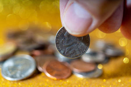 Metallic American cents. Storage and accumulation of money in the financial system of banks and...