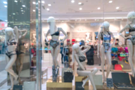 Blurred supermarket background. Sale of lingerie in the supermarket.の写真素材