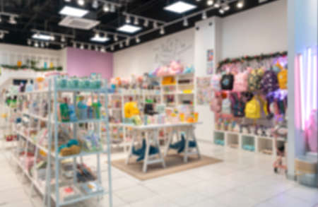 Blurred supermarket. Selling goods in a retail store.の写真素材