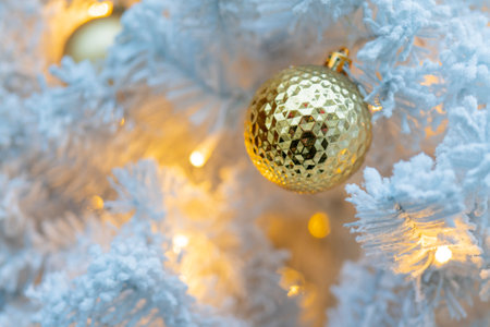 Festively decorated beautiful branches of a Christmas tree.の写真素材