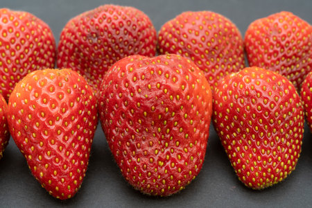 Ripe, fresh, red strawberries close-up. A useful berry for farming.の写真素材
