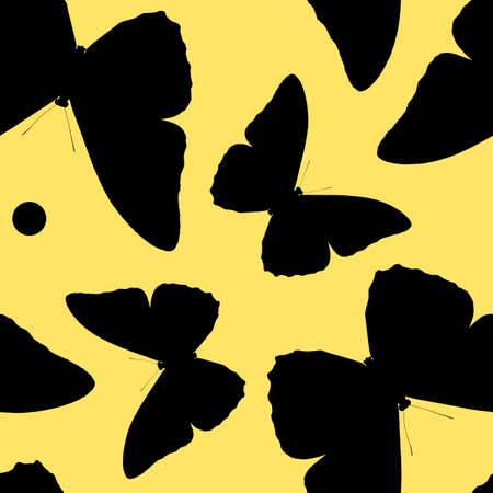 Seamless pattern of silhouettes of butterflies. Natural background of beautiful insects.の写真素材