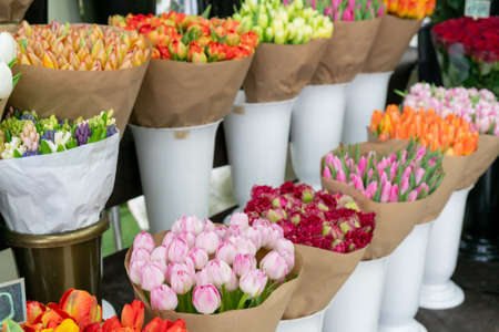 Selling flowers in the store. Flowers beautiful bouquet.の写真素材