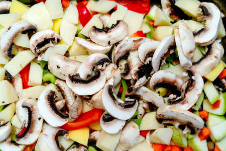 Fresh chopped vegetables and champignons. Healthy food and healthy lifestyle.の写真素材
