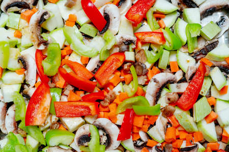 Fresh chopped vegetables and champignons. Healthy food and healthy lifestyle.の写真素材
