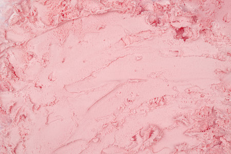 Strawberry ice cream texture. Top view. Delicious cool treat.の写真素材