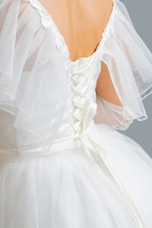 White dress of the bride. Light fabric texture. Traditional wedding wear.の写真素材