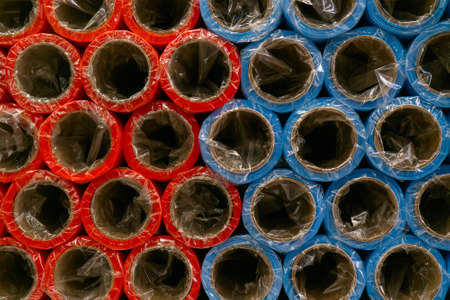 Rolls of colored wrapping paper. Abstract economic background.の写真素材