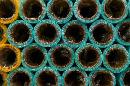 Rolls of colored wrapping paper. Abstract economic background.の写真素材