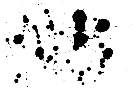 Black blot on a white background. Spots of black ink on a piece of paper.の写真素材