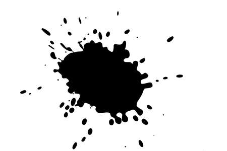 Black blot on a white background. Spots of black ink on a piece of paper.の写真素材