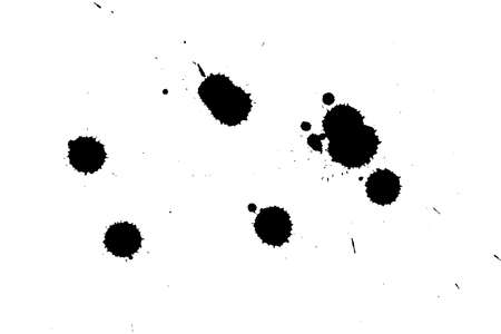 Black blot on a white background. Spots of black ink on a piece of paper.の写真素材