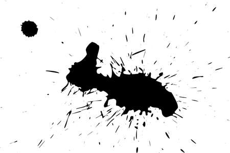 Black blot on a white background. Spots of black ink on a piece of paper.の写真素材
