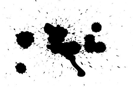 Black blot on a white background. Spots of black ink on a piece of paper.の写真素材