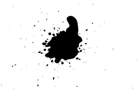 Black blot on a white background. Spots of black ink on a piece of paper.の写真素材