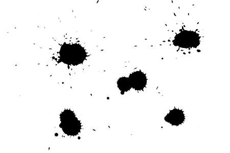 Black blot on a white background. Spots of black ink on a piece of paper.の写真素材