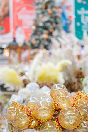 Holiday decorations for the Christmas tree. Blurred holiday background.の写真素材