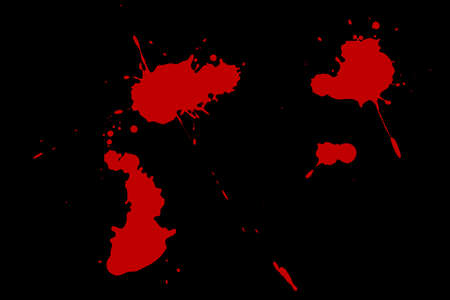 Red blot on a black background. Spots of paint on a piece of paper.の写真素材