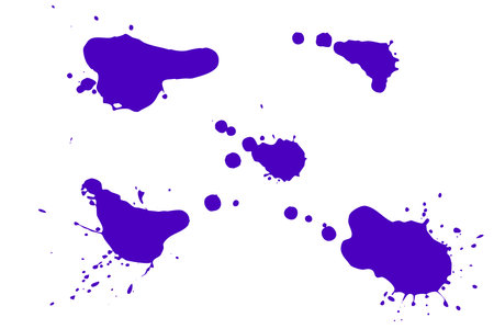 Blue blot on a white background. Spots of ink on a piece of paper.の写真素材