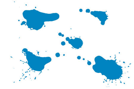 Blue blot on a white background. Spots of ink on a piece of paper.の写真素材